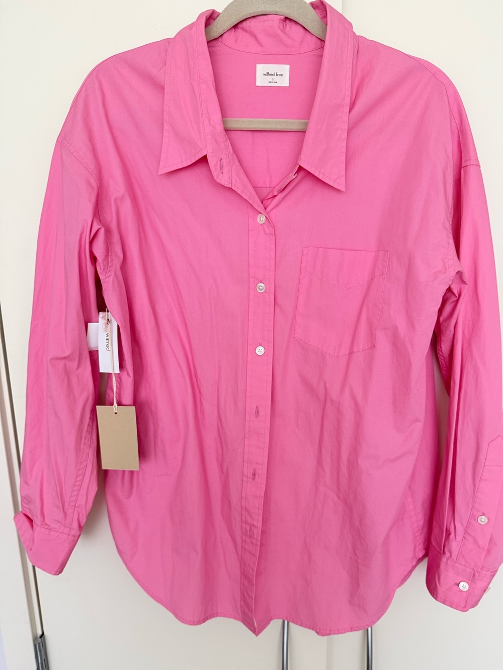 Bright Pink Aritzia WILFRED FREE Cotton Button-Down Shirt NWT Size S